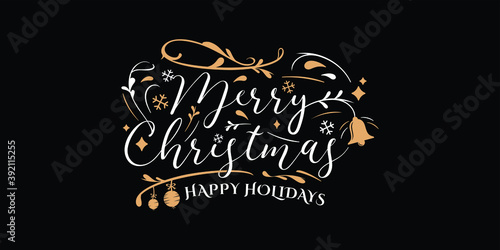 Lettering typography merry christmas with luxury ornament logo design template inspiration