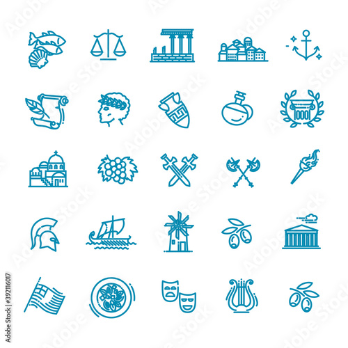 Greece line icon set. Vector flat icons