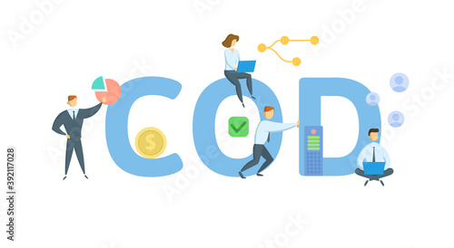 COD, Commercial Operation Date. Concept with keywords, people and icons. Flat vector illustration. Isolated on white background.