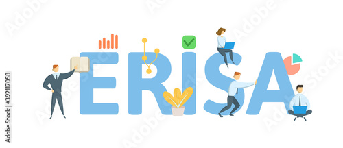 ERISA, Employee Retirement Income Security Act. Concept with keywords, people and icons. Flat vector illustration. Isolated on white background.
