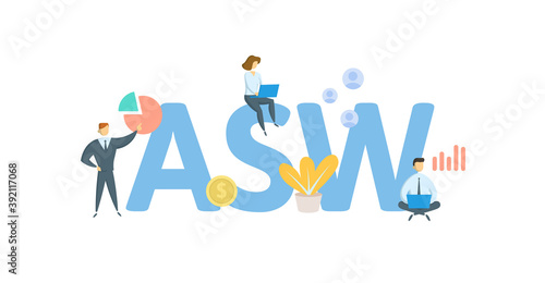 ASW, Actual Silver Weight. Concept with keywords, people and icons. Flat vector illustration. Isolated on white background.