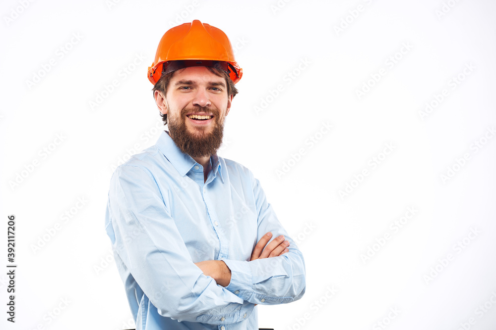 Emotional man in orange paint construction industry work lifestyle Emotional man in orange paint construction industry work lifestyle