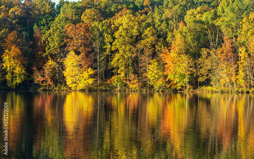 autumn landscape with lake reflection