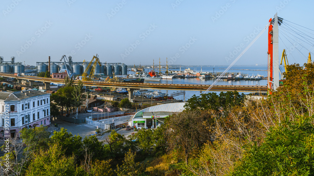ODESSA, UKRAINE - OCTOBER 11, 2020: View Of The Bridge For The Transportation And Seaport.