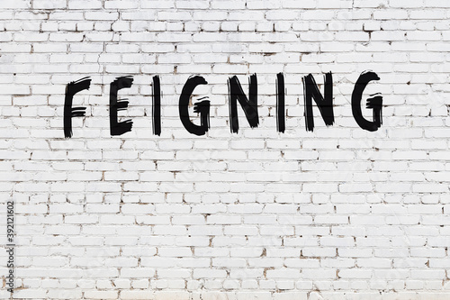 Inscription feigning painted on white brick wall