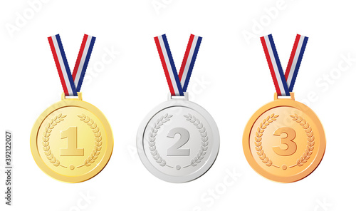 Realistic golden awards for competition winner. Realistic medals