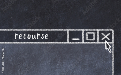 Concept of dealing with problem. Chalk drawing of closing browser window with caption recourse