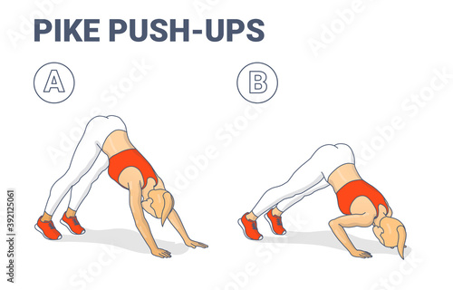 Pike Push-up Female Home Workout Exercise Guidance Colorful Concept Illustration