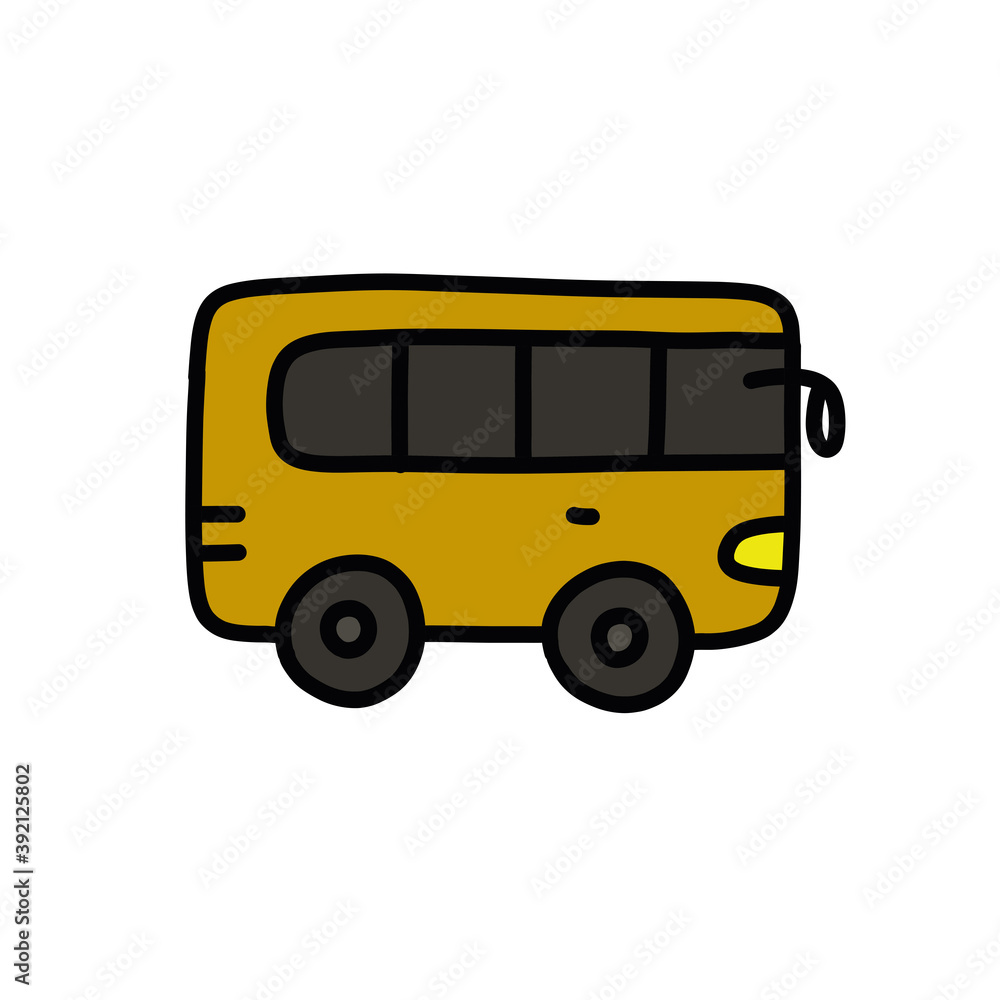bus doodle icon, vector color line illustration