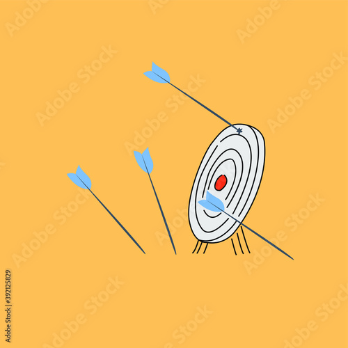 never hit the target, all the arrows did not reach the target, the target is not hit, vector illustration