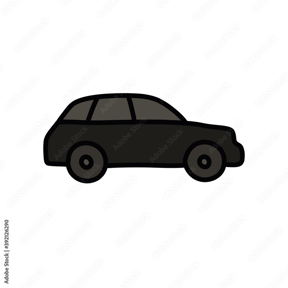 car doodle icon, vector color line illustration