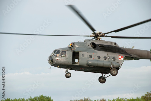 Closeup of the Mi-8 helicopter. Photo taken after the parachute jumping show during the Commando Fest in Dziwnów - August 22, 2020. Public show - everyone could photograph without restrictions.