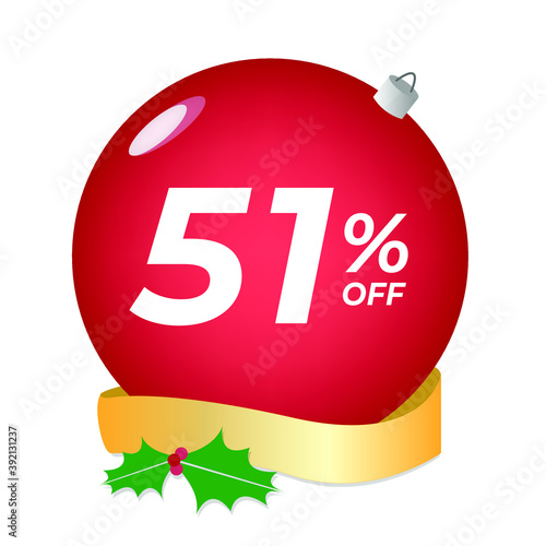 51% off. Fifty-one percent discount. Christmas sale banner. Red bubble with ornaments on a white background vector.