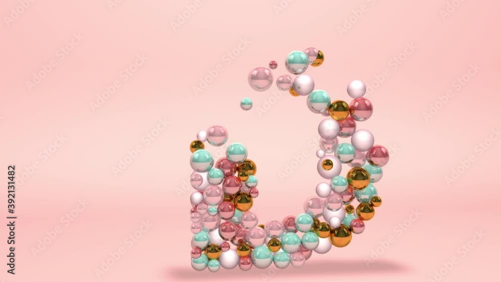Abstract alphabet letter D with beads pearls balls on pink background animation 3d Abstract alphabet letter D with beads pearls balls on pink background animation 3d