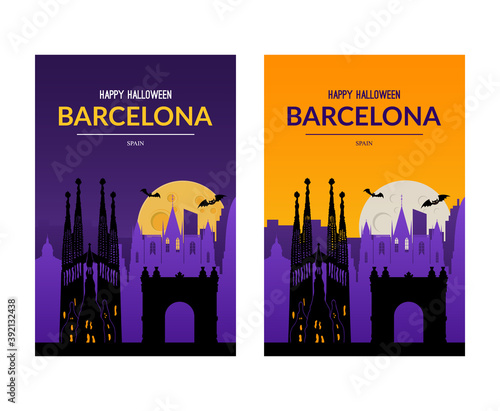 Barcelona, Spain. Halloween holiday background.
