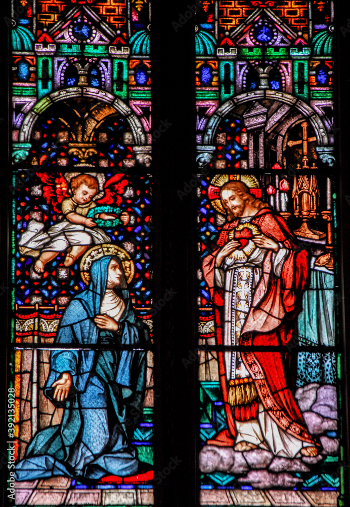 Sacred Heart of Jesus and Saint Margaret stain glass