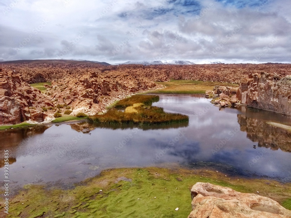Rock formation - Lost Lagoon (Laguna Perdida/Hedionda)  in Bolivia, South America - part of the 3-days tour to the salt desert Salar de Uyuni, largest salt flat in the world.
