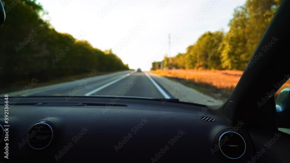 Lonely road in Moldova with autumn trees by the side. View from the car. Travel and journey ideas Lonely road in Moldova with autumn trees by the side. View from the car. Travel and journey ideas