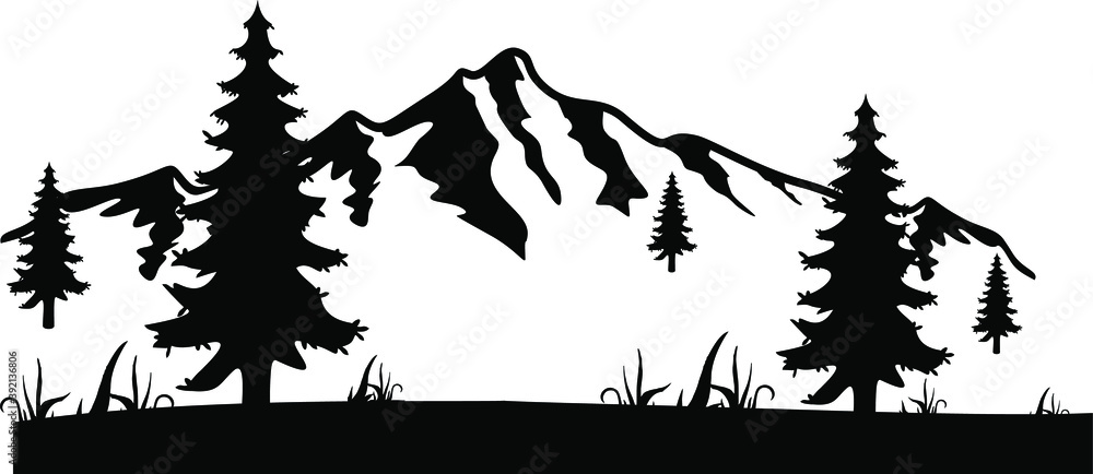 Naklejka Snowy mountain silhouette, winter season