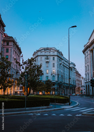 Fototapeta Naklejka Na Ścianę i Meble -  Milanese buildings illuminated at the blue hour
