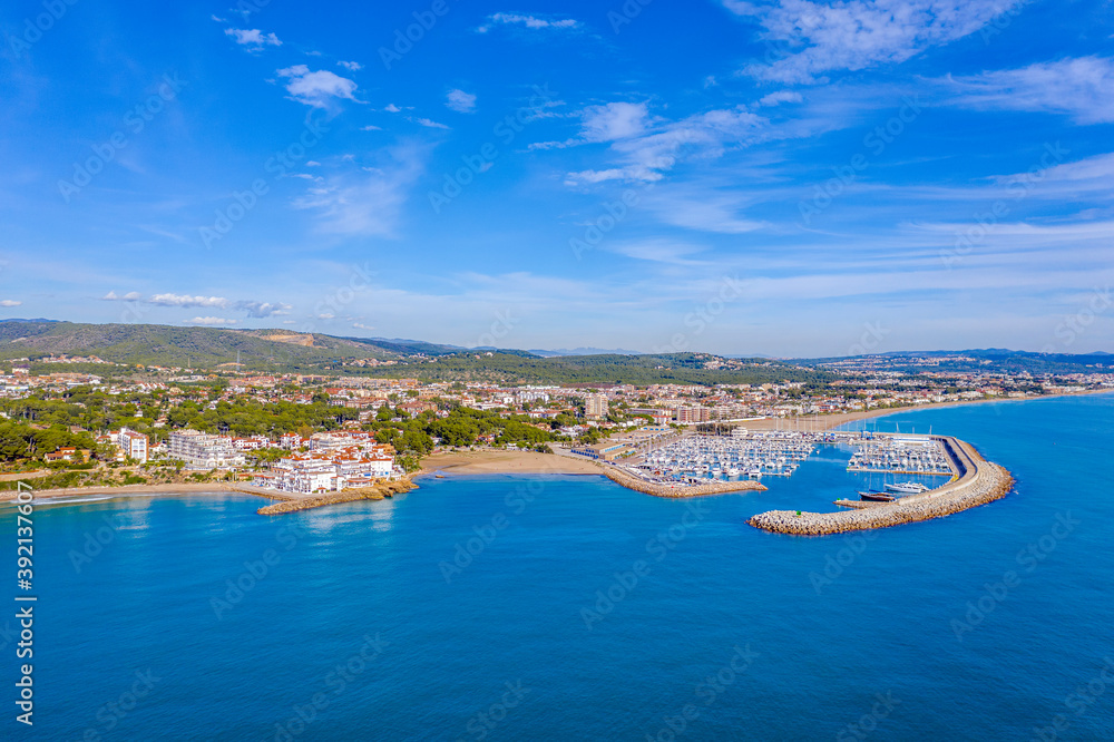Village view, mediterranean sea, Roc Sant Gaieta, Roda de Bera, province Tarragona, Catalonia.