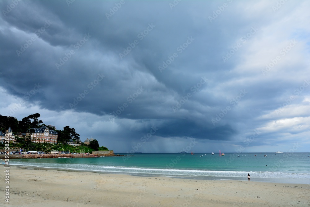 Storm on the Perros-Guirec beach in Brittany. France