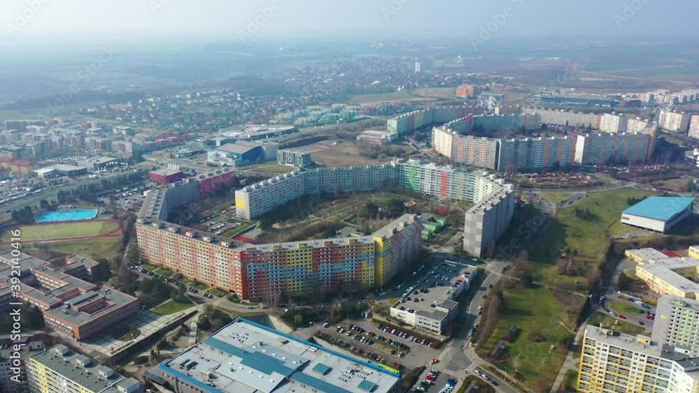 Aerial View of Luziny Residential Neighborhood, Prague, Czech Republic. Modern Suburban Guildings on Sunny Morning, Drone Shot Aerial View of Luziny Residential Neighborhood, Prague, Czech Republic. Modern Suburban Guildings on Sunny Morning, Drone Shot