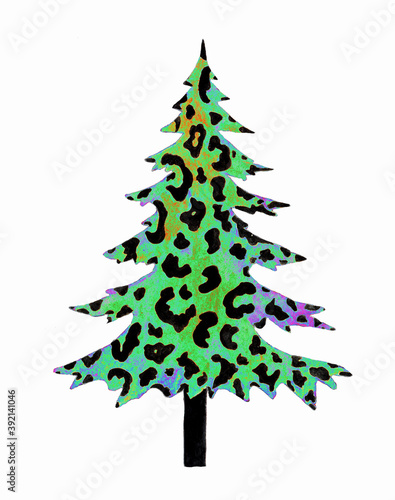 Stylized Christmas tree in a minimalist style, isolated on a white background.