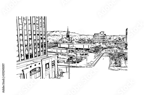 Building view with landmark of Colorado Springs is a home rule municipality that is the largest city by area in Colorado. Hand drawn sketch illustration in vector. photo