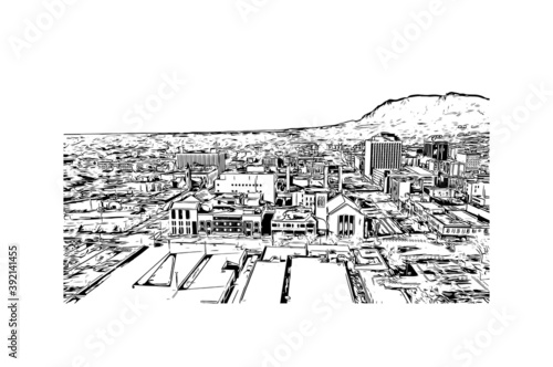 Building view with landmark of Colorado Springs is a home rule municipality that is the largest city by area in Colorado. Hand drawn sketch illustration in vector. photo