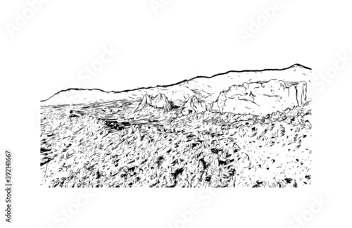 Building view with landmark of Colorado Springs is a home rule municipality that is the largest city by area in Colorado. Hand drawn sketch illustration in vector. photo