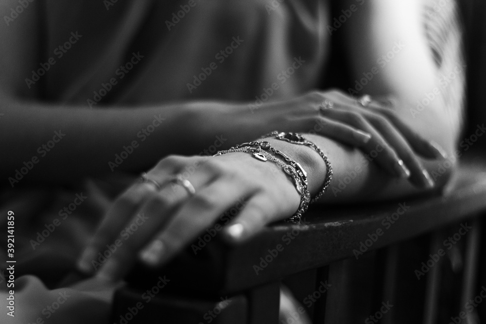 Black and white bracelets and rings