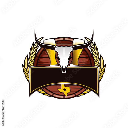 vintage retro texas beer brewing craft with buffalo skull badge emblem vector illustration