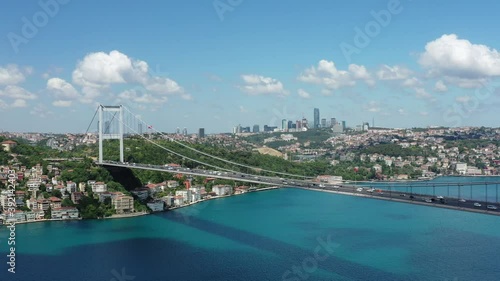 Aerial Fatih Sultan Mehmet Bridge over the Bosphorus, Istanbul, Turkey. photo