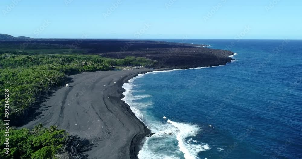 Forward tracking Aerial view of Pohoiki Black Sand Beach,Big Island,Hawaii,usa Forward tracking Aerial view of Pohoiki Black Sand Beach,Big Island,Hawaii,usa