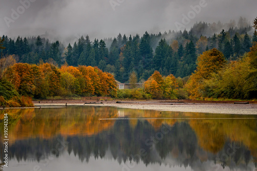 Amazing Autumn Scene With Lake Reflection