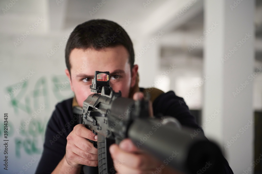 special agent soldier aiming wearing casual clothing special agent soldier aiming wearing casual clothing