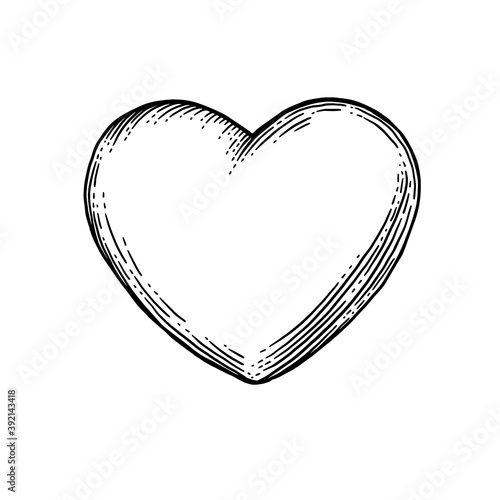 Heart with rays. Vector black vintage engraving illustration isolated on a white background. For web, poster, info graphic.