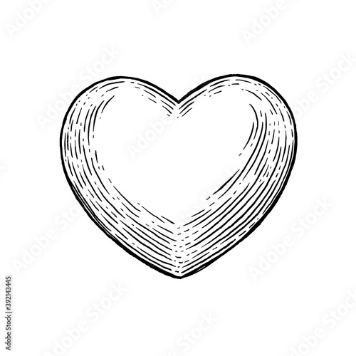 Heart. Vector black vintage engraving illustration isolated on a white background. For web, poster, info graphic.
