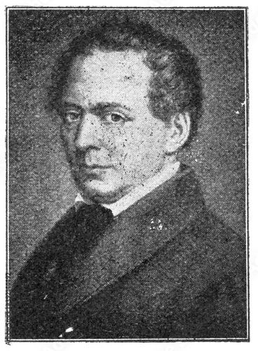 Portrait of Clemens Brentano - a German poet and novelist, and a major figure of German Romanticism. Illustration of the 19th century. White background.