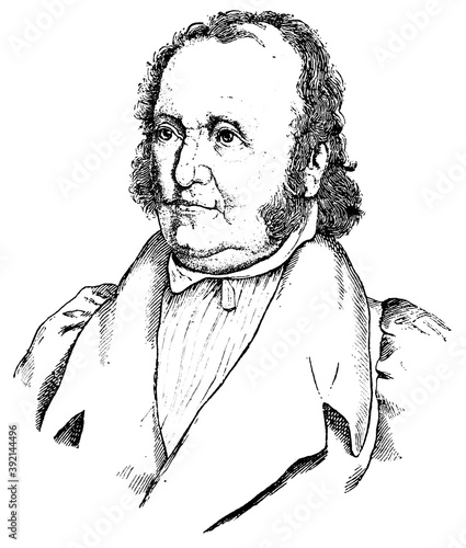 Portrait of Jean Paul - a German Romantic writer, best known for his humorous novels and stories. Illustration of the 19th century. White background.