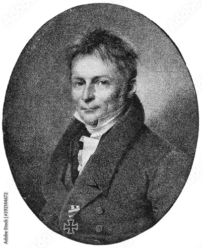 Portrait of Henrik Steffens - a German philosopher, scientist, and poet. Illustration of the 19th century. White background. photo