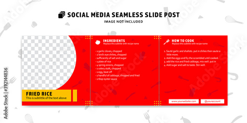 Editable Instagram social media seamless slide post feed vector template for food recipe content