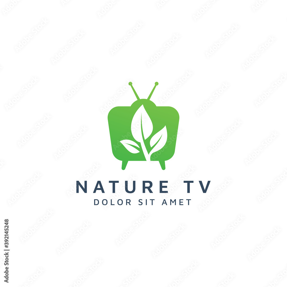television and leaf negative space logo design television and leaf negative space logo design