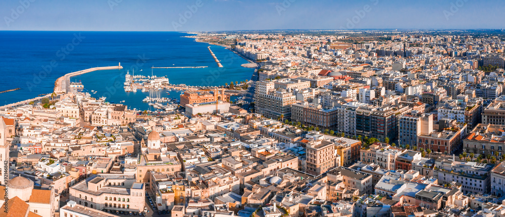 Fototapeta premium Aerial view of Bari old town. View of the Bari Cathedral (Saint Sabino) and