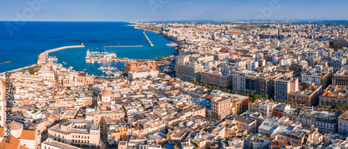 Aerial view of Bari old town. View of the Bari Cathedral (Saint Sabino) and 