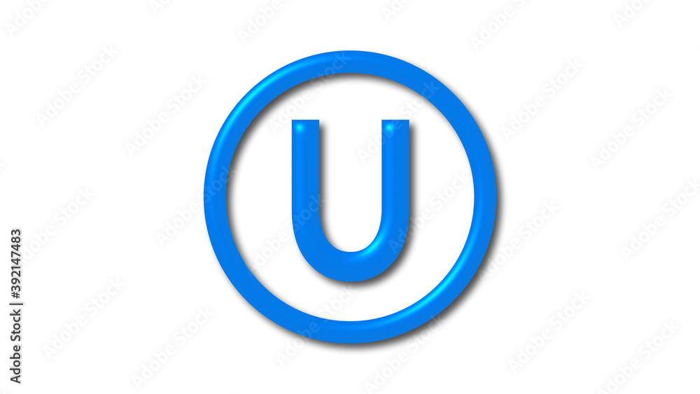 Aqua color U shiny 3d letter logo icon on white background, 3d letter logo Aqua color U shiny 3d letter logo icon on white background, 3d letter logo
