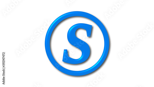 Aqua color S shiny 3d letter logo icon on white background, 3d letter logo