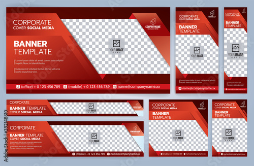 Set of Red and Black Web banners templates, Standard sizes with space. Vector illustration