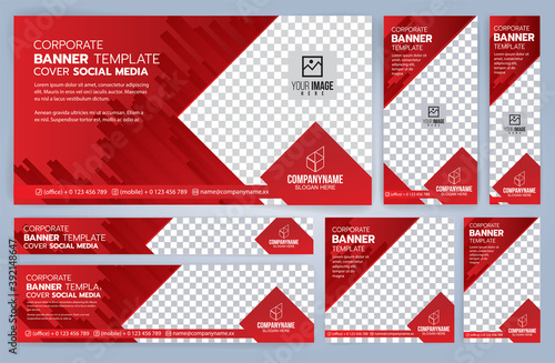 Set of Red and Black Web banners templates, Standard sizes with space. Vector illustration